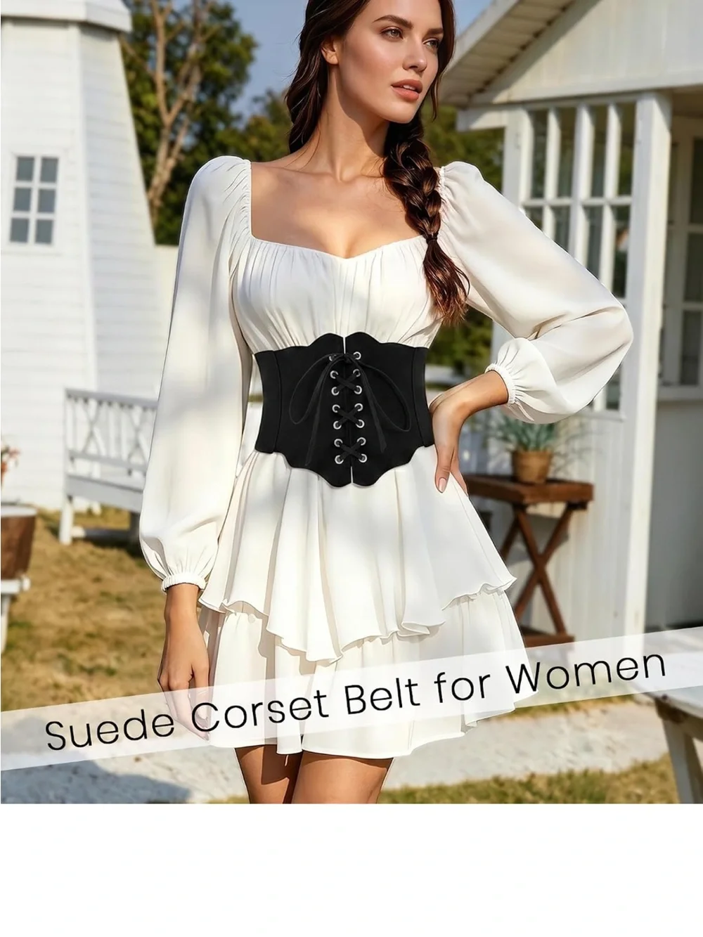 Suede Corset Belt Wide Waist Cincher Lace-up Vintage Shapewear
